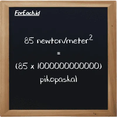 85 newton/meter<sup>2</sup> setara dengan 85000000000000 pikopaskal (85 N/m<sup>2</sup> setara dengan 85000000000000 pPa)